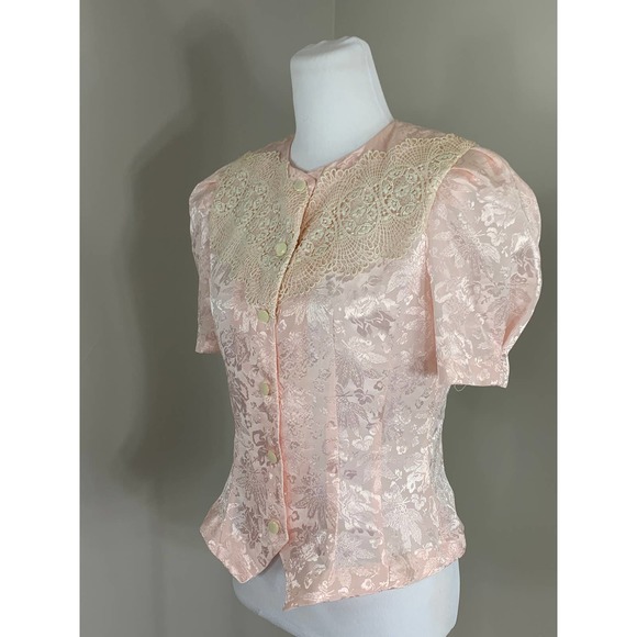 Vintage 80s Pink Victorian Goth Edwardian ShabbyChic Ephemera SteamPunk Poof Top - Picture 6 of 9